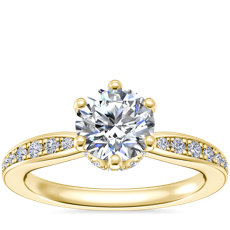 Romantic Six Prong Hidden Halo Diamond Engagement Ring in 14k Yellow Gold (1/5 ct. tw.)